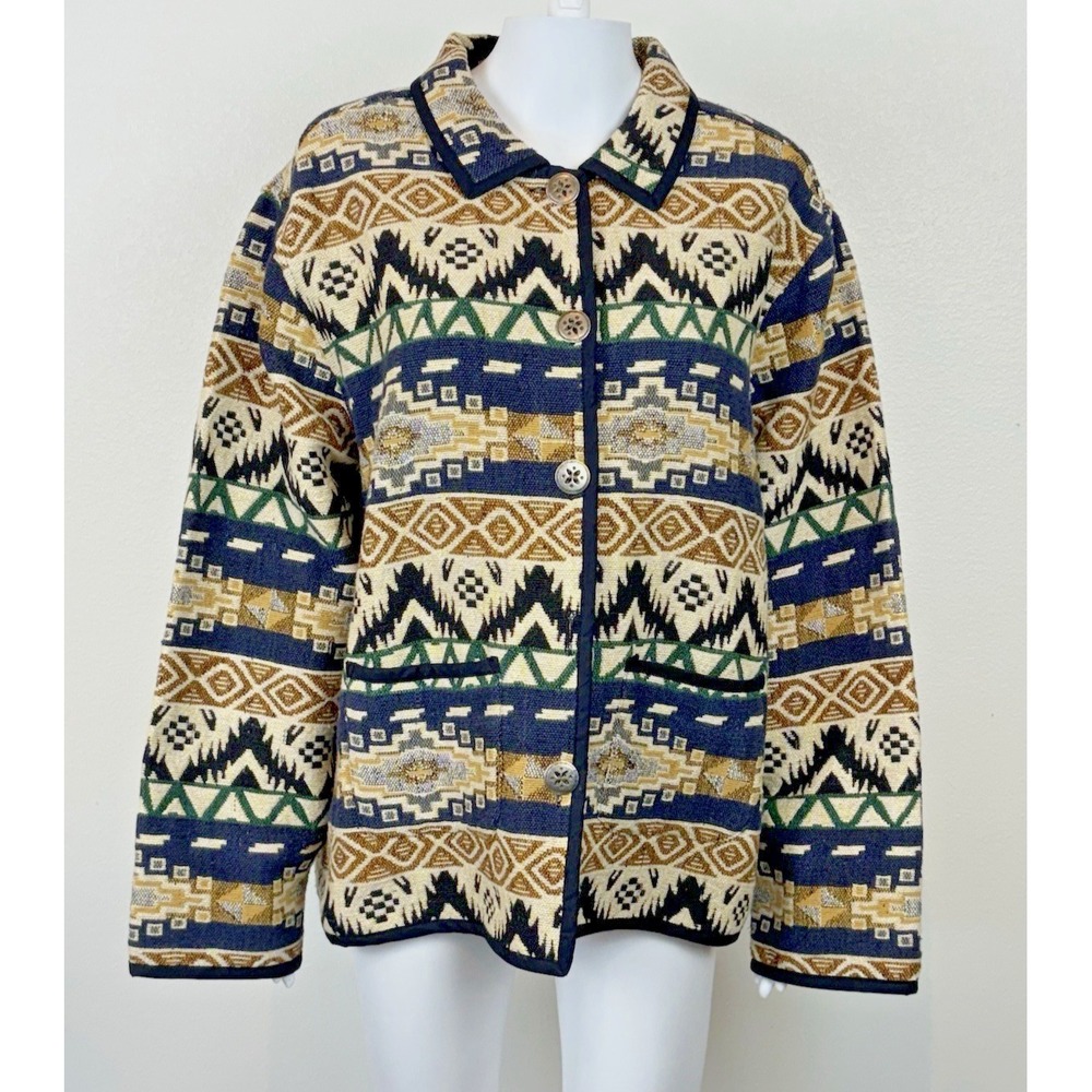 Jane Ashley Women's Southwestern Aztec Tapestry Jacket Size 2XL Pockets‎